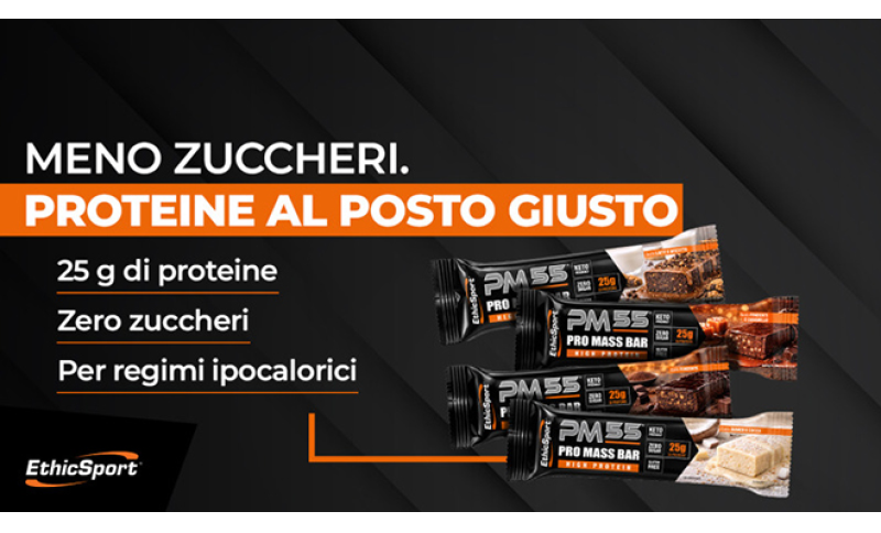 ETHICSPORT. PM55 PRO MASS BAR, LA NUOVA BARRETTA PROTEICA CON TANTIO GUSTO E ZERO ZUCCHERI